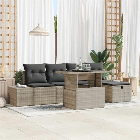 vidaXL Puutarhasohva Setti 6 pcs Vaaleanharmaa Polyrotangi