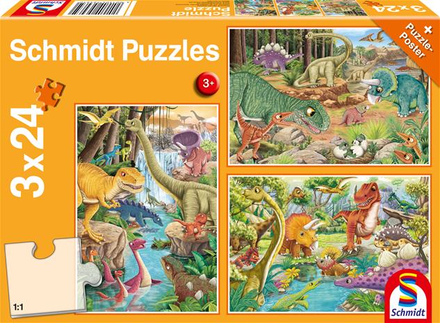 Adlibris Pussel Skoj med Dinosaurier 3x24 bitar, Schmidt