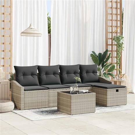 vidaXL Sohvasetti tyynyllä 6 pcs Vaaleanharmaa polyrottinki