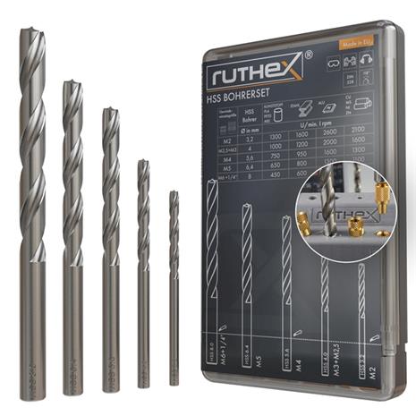 Ruthex Drill Set For Thread Inserts â€“ M2, M2.5, M3, M4, M5, M6 & 1/4
