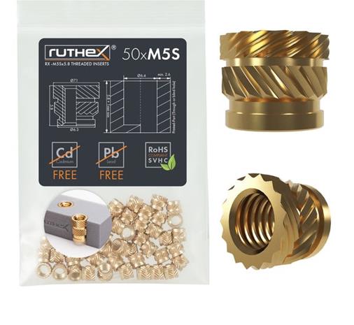 Ruthex M5 Short Threaded Insert â€“ Rx-m5sx5.8 - 50 Pcs