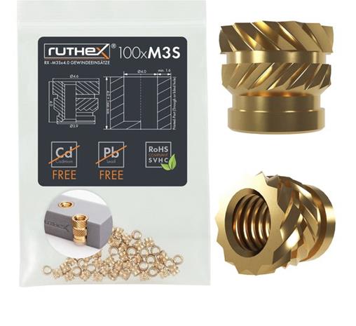 Ruthex M3 Short Threaded Insert â€“ Rx-m3sx4.0 - 100 Pcs