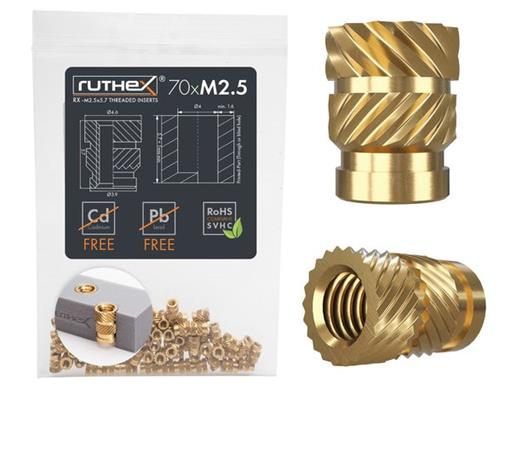 Ruthex M2.5 Threaded Insert â€“ Rx-m2.5x5.7 - 70 Pcs
