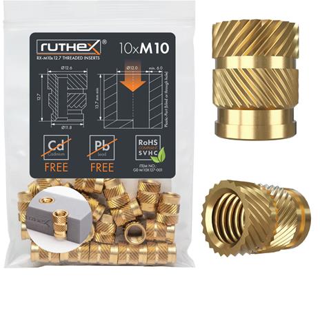 Ruthex M10 Threaded Insert â€“ Rx-m10x12,7 - 10 Pcs