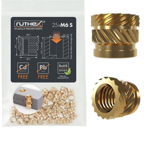 Ruthex M6 Threaded Insert â€“ Rx-m6x6,8 - 25 Pcs
