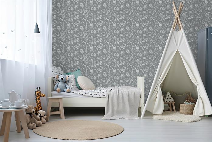 Vintage Dark Grey owls - 1027401-03 Tapetti