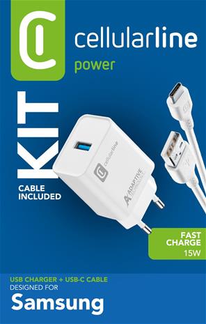 Cellularline Adaptive Fast Charger Kit 15W - USB-C - Samsung