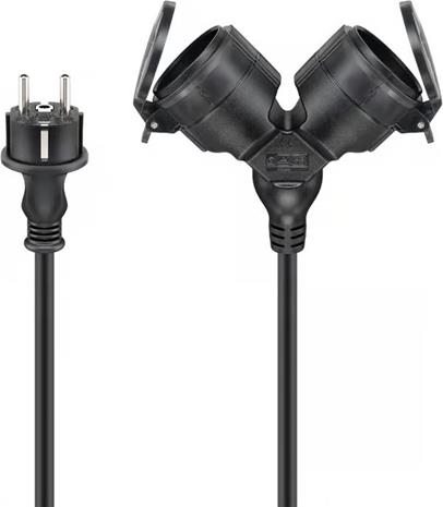 Pro Outdoor Double Extension Cable - Power (CEE 7/7) - Type E/F Plug - 5 m - Musta