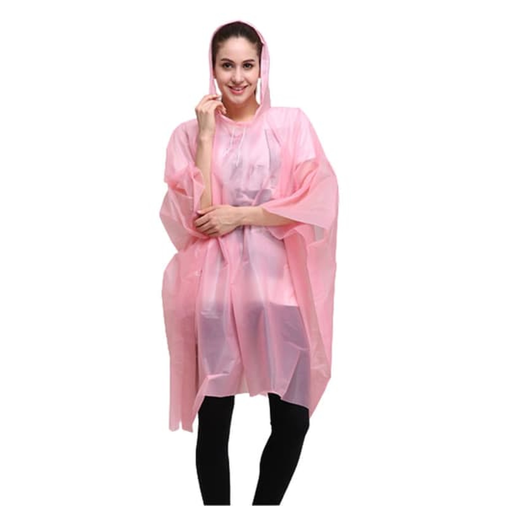 Kertakäyttöinen sadeponcho hupulla - Hihaton ja vedenpitävä suoja sadepäiviä varten Pink 100 cm
