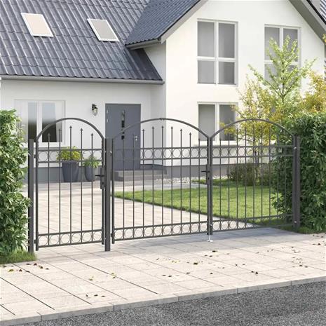 vidaXL Puutarha-aitaportti kaarevalla yläsirkkelillä Harmaa – kuva 5/5