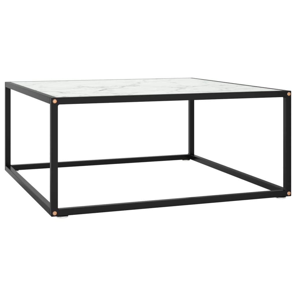 vidaXL Sohvapöytä musta valkoisella marmorilasilla 80x80x35 cm