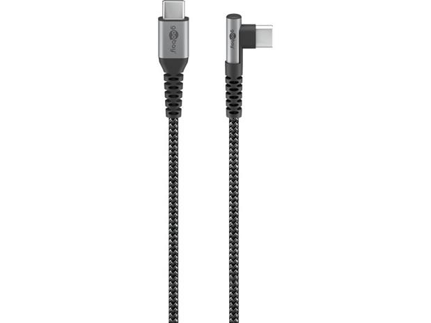 Pro USB-C <-> USB-C - 90° - Sleeved - 1m - Harmaa – kuva 2/5