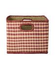 Rice - Raffia Square Basket with Handle Opening - Brown Checks - Large