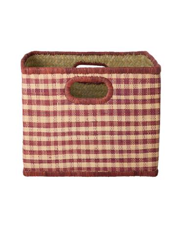 Rice - Raffia Square Basket with Handle Opening - Brown Checks - Large – kuva 1/2