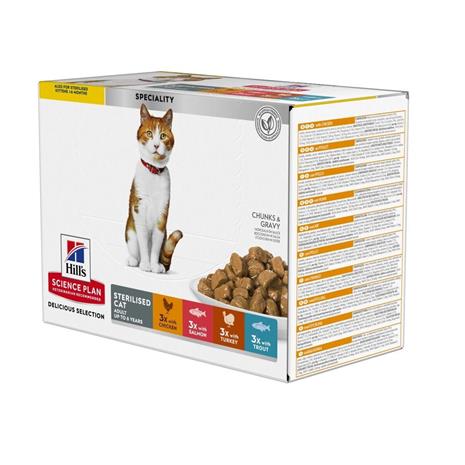 Hills Science Plan Young Adult Sterilised Chicken Salmon Turkey Trout Pouch - Wet Cat Food 85 g x 12 st - Pouch