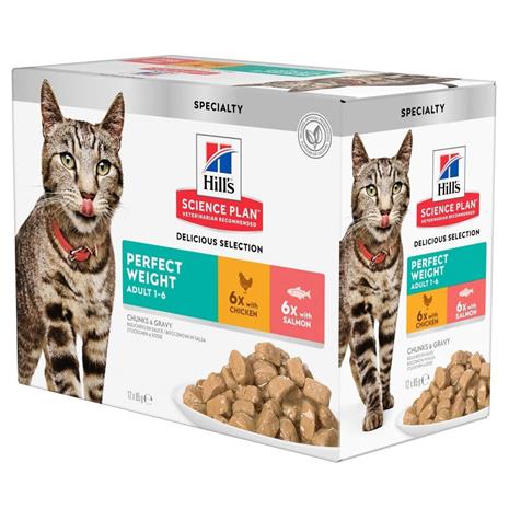 Hills Science Plan Adult Perfect Weight Chicken Salmon Pouch - Wet Cat Food 12 x 85 g - Pouch