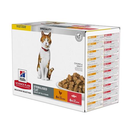 Hills Science Plan Young Adult Sterilised Chicken Salmon Pouch - Wet Cat Food 85 g x 12 st - Pouch