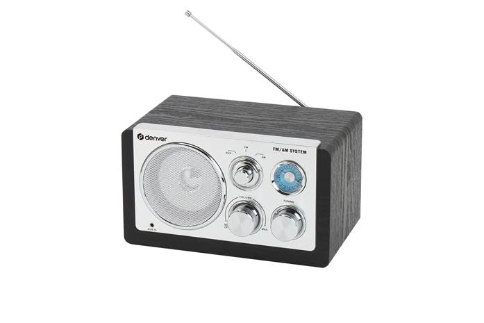 Denver FM/AM-radio, jossa on 3,5 mm:n tulo ja klassinen analoginen toiminto