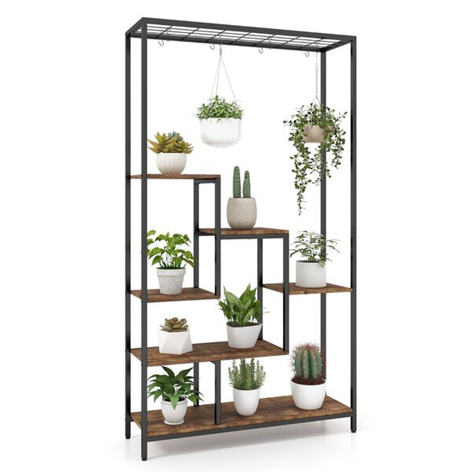 Costwayn kasviteline 6 taso 180 cm kasvihylly metallia 10 S-koukulla musta + rustiikki ruskea