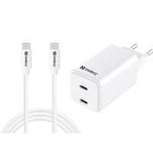 Sandberg AC Charger Dual USB-C PD65W EU 1.5m - USB-C-laturi, valkoinen
