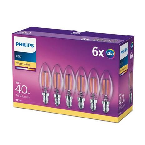 Philips 6 kpl LED E14 Crown 4W (40W) Kirkas 470lm
