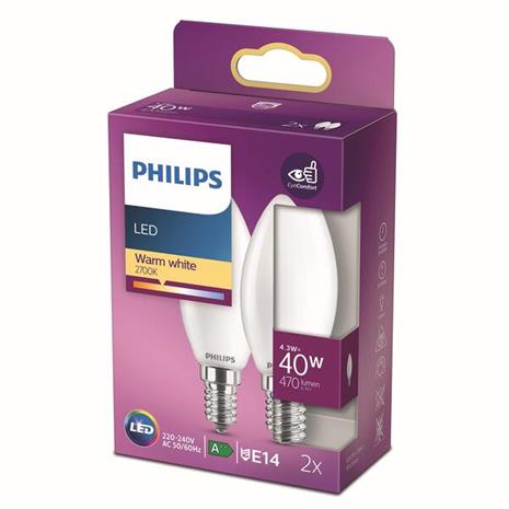 Philips 2-pack LED E14 Kron 40W Frost