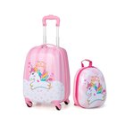 Costway matkalaukkusarja 2 kpl yksisarvinen 16'' lasten matkalaukku + 12'' reppu pinkki