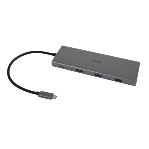 USB-C -hubi Deltaco USBC-HUB202 4× USB-A 5 Gbps ohut musta