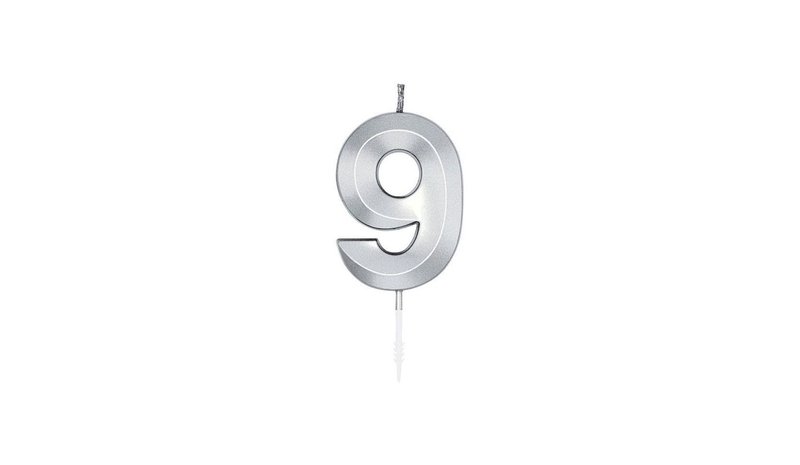 Globos Cake Candle 6cm Metallic Silver no.9 – kuva 1/1
