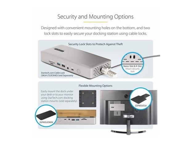 StarTech.com Universal USB4 & Thunderbolt 4 Docking Station, Quad Display on Windows, Dual Display on MacBook, HDMI DP Dock with 98W Laptop Charging