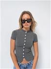 Nelly - Harmaa - Collar Button Top