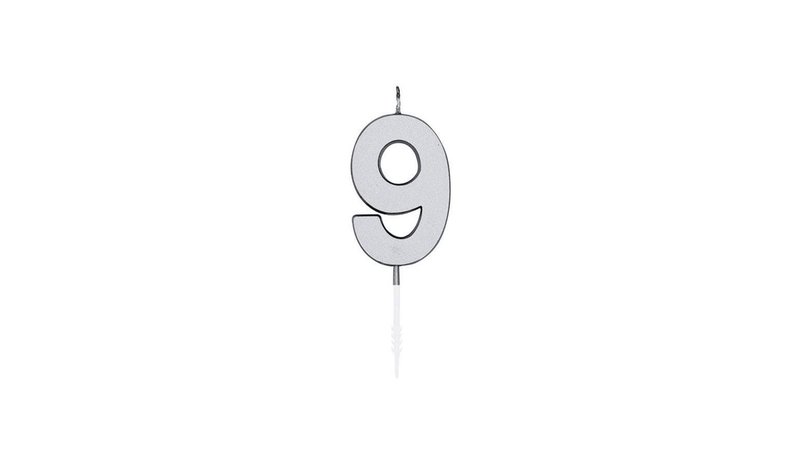 Globos Cake Candle 4.5cm Metallic Silver no. 9 – kuva 1/1