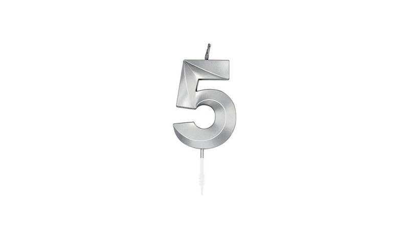 Globos Cake Candle 6cm Metallic Silver no.5 – kuva 1/1