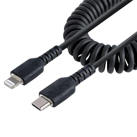 StarTech.com USB C to Lightning Cable 1m (3ft) MFi Certified Coiled iPhone Charger Cable Musta