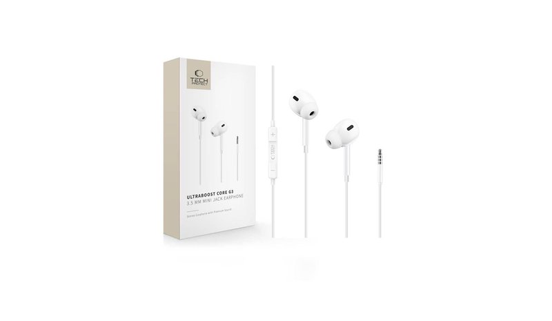 Tech-Protect Ultraboost Core G3 Mini Jack Wired Headphones - White – kuva 1/2