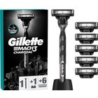 Partakoneen setti Gillette Mach3 Charcoal miehille: partakone + 6 terää + teline