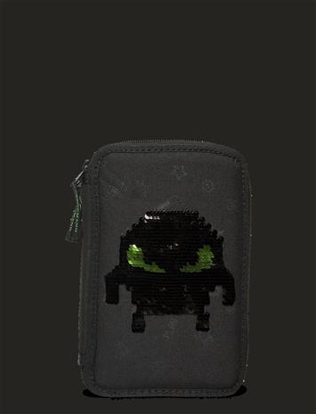 Beckmann Norway Three Section Pencil Case With Content, Pixel - Black - ONE SIZE