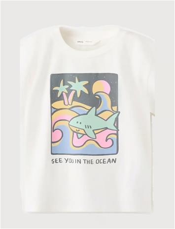 Mango Printed Cotton-Blend T-Shirt - White - 110