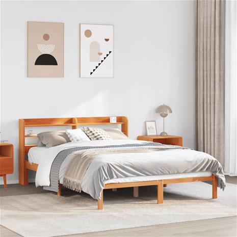 vidaXL Sängynrunko päädyllä vahanruskea 135x190 cm täysi mänty