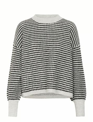 KAFFE Kaellery Knit Pullover - LIGHT GREY M./BLACK STRUCTURE - S
