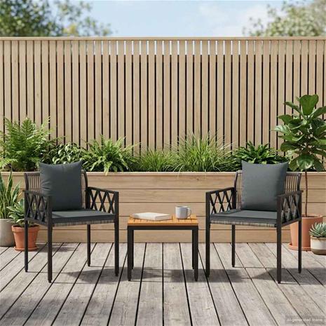 vidaXL Ulkokalusteet Setti 3 pcs Harmaa ja tummanharmaa polyrottinki – kuva 2/2
