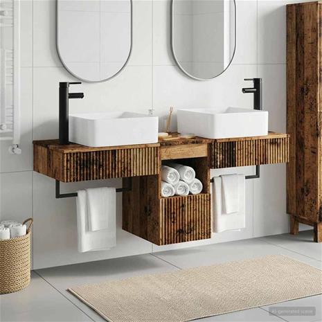 vidaXL Kylpyhuonekalustesetti hyllyllä 3 pcs Vanha puu Tekninen puu