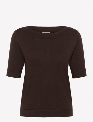KAFFE Kalizza Boatneck Solid Pullover - COFFEE BEAN - S