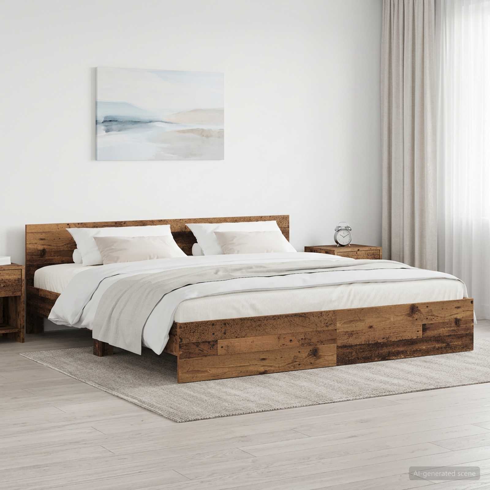 vidaXL Sängyn runko päädyllä Vanha puu 200 x 200 cm Tekninen puu
