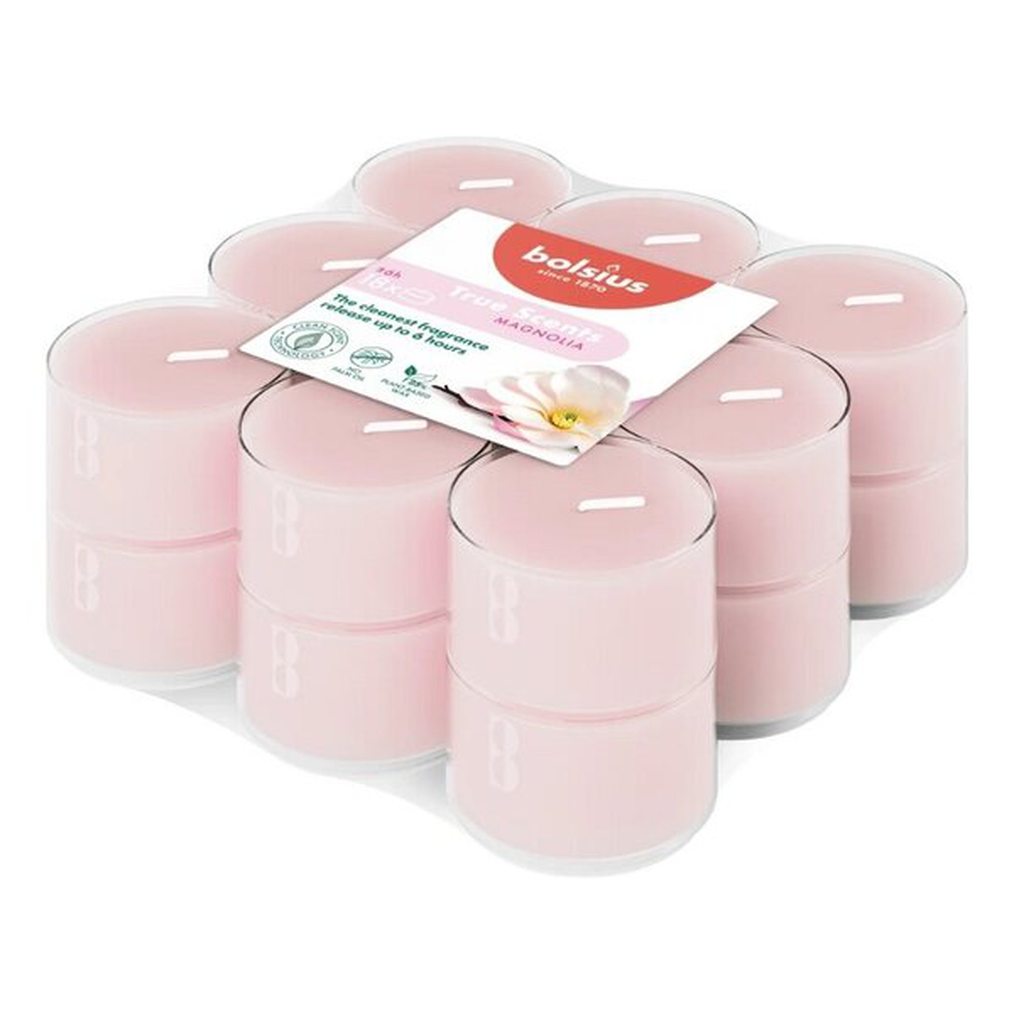 Bolsius True Scents Magnolia-tuoksut kynttilät, 18 kpl, 6 h.