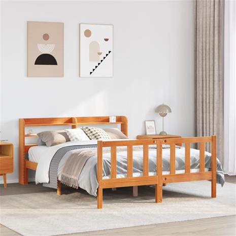 vidaXL Sängynrunko päädyllä vahanruskea 120x190 cm täysi mänty