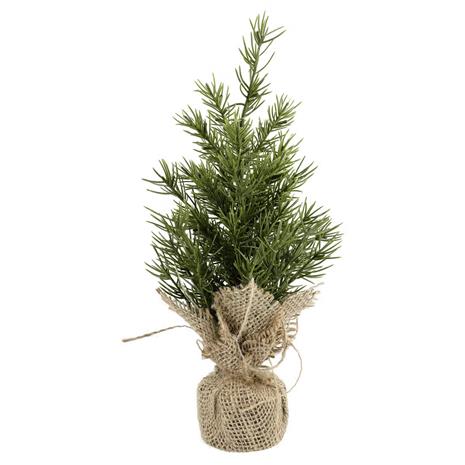Pieni pöytäkuusi, jonka jalassa juuttikangas, 30 cm