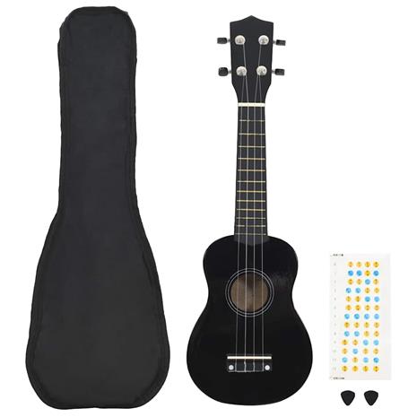 vidaXL Sopraano ukulelesarja laukulla lapsille musta 21""