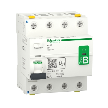 Schneider Electric Acti9 rccb earth leakage protection 4p 63a 300ma b-class-si super immun ac/dc for inst with 3p speed drive and inverter due to dc current