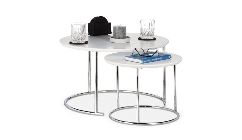 2 pöydän setti, valkoinen/hopea väri – kuva 1/1
